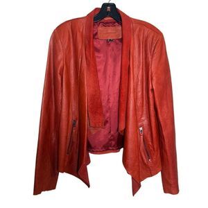 Cigno Nero Leather Shawl Collar Open Front Jacket Women’s Sz 44 M/L